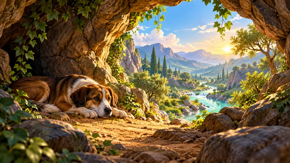 Illustration for the story “The Long Sleep in the Cave”