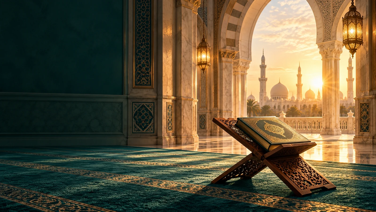 A calm Manzil Duas course cover with Quran-inspired geometric detail
